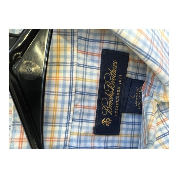 Brooks Brothers Button Down Shirt Long Sleeve Plaid Mens L Orange Blue Yellow - Picture 5 of 5